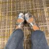 Cuir Niche Argent Mode Ballerines Bout Rond Léger ** Bride Fourchette Mary Jane Chaussures Simples Chaussures pour Femmes Été et Automne
