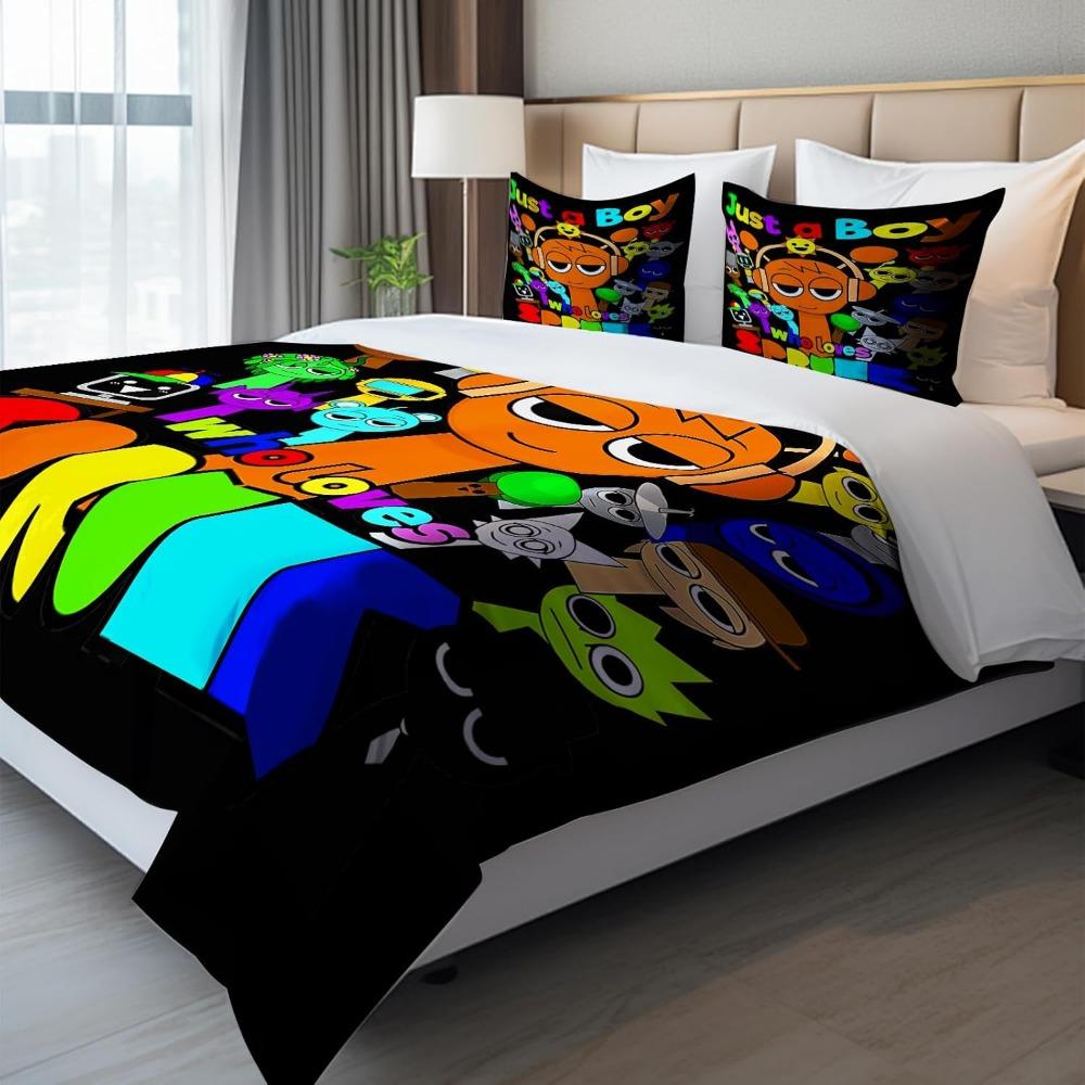 Set husă pilotă Sprunki Kids Single cu 2 fețe de pernă, Husa pilotă 135 x 200 CM Imprimată 3D, Cadouri Calde pentru Fanii Jocuri