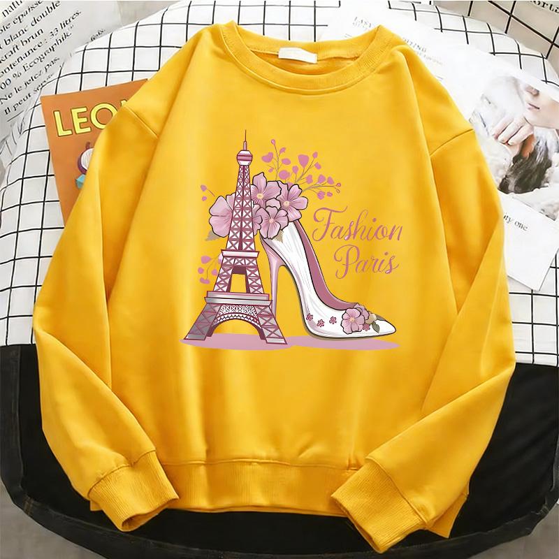 Mode Paris Print Y2k Damen Kapuzenpullover 90er Langarm Warmes Fleece Sweatshirt Weicher Rundhals Pullover Freizeit Damenbekleidung