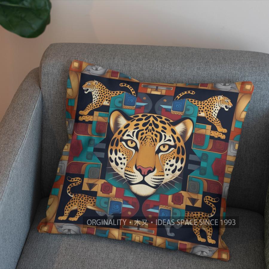2D Leopard-Print Pillow Cover With Geometric Trim Pattern Cushion Cover Suitable For Sofa Bedroom Car Pillow Cover