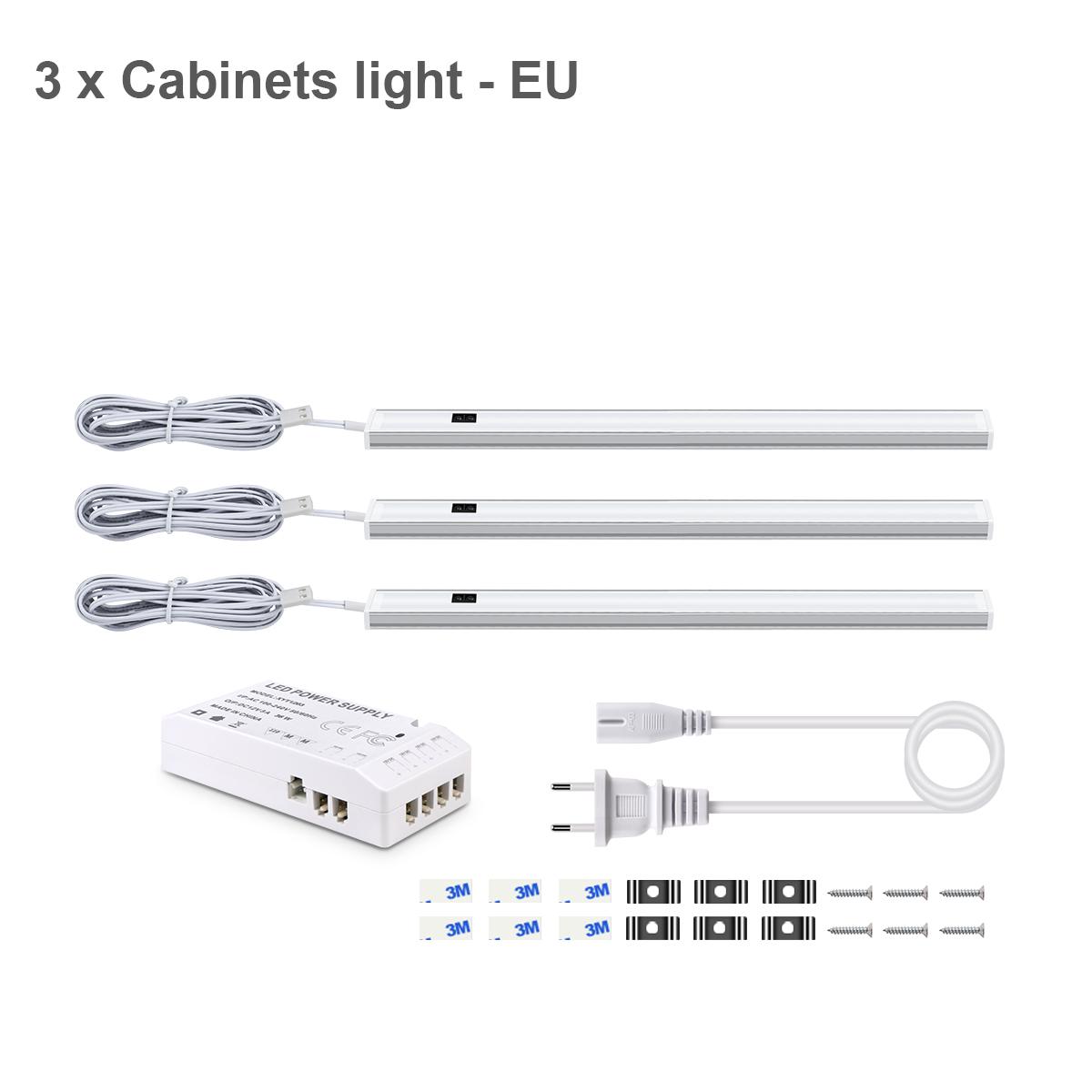 

Ручной переключатель с вилкой европейского стандарта, светодиодный светильник под шкафом для кухонной лампы, алюминиевый ночник, домашний гардероб, подсветка шкафа, декоративное освещение 50CM-3Pack теплый белый