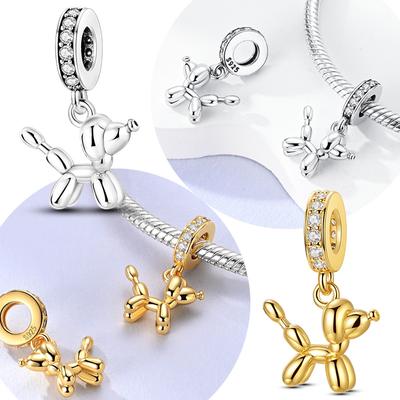 Genuine Copper Charms Beads Gold Poodle Balloon Dog Pet Pendants Fits Genuine Bracelets For Women DoItYourself Jewellery Gifts