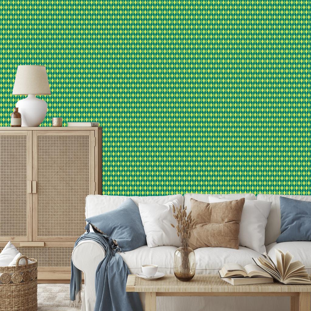 Green and Seagrass Argyle Diamond Wallpaper for Living Room and Bedroom 50x1000