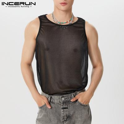 Herren Ärmelloses Transparentes Mesh Sheer Tanks Sommer Durchsichtige Tops Weste