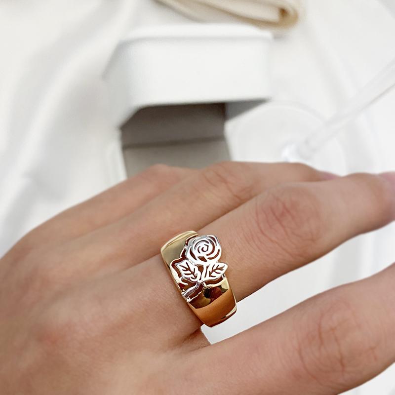 New Trend Glossy Rose Flower Earrings Ring Sets For Women Gold With Color Ethnic Vintage Wedding Jewelry Sets