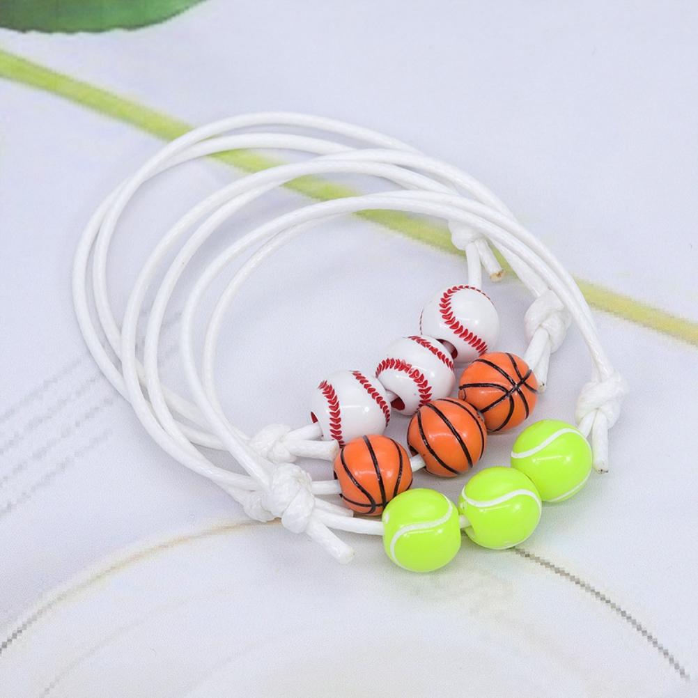 12Pcs Sports Ball Bracelet Baseball Tennis Basketball Rugby Beads Bracelets Adjustable Wax Cord Inspirational Sports