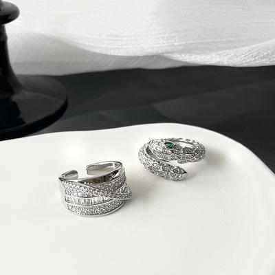 Serpentine Exaggerated Silver Zircon Retro Personalized Women'S Index Finger Exquisite Opening Adjustable Ring Women