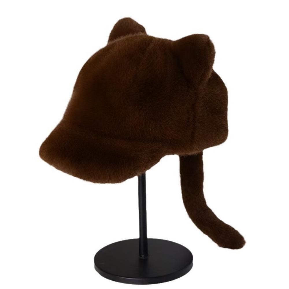 Cosplay Black Cat Baseball Cap Lovely Tail Peaked Cap Versatile Cat Ear Plush Hat  Winter