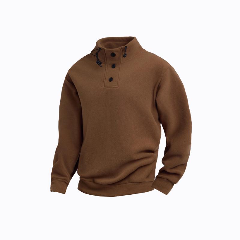 

Men s Half Open Placket Fleece Sweatshirt Stand Collar Drawstring Warm Top Autumn Winter New Style Casual Versatile Pullover S коричневый