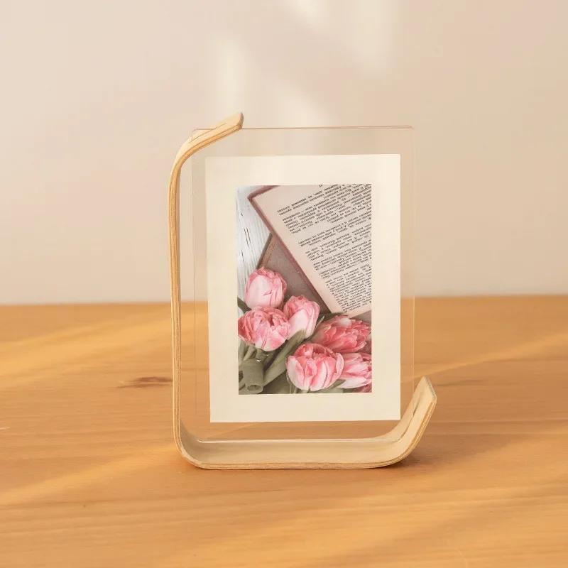 

Nordic Acrylic Picture Frame Wooden Kpop Idol Photo Display Wedding Party Picture Holder Desktop Office Photo Decor 6inch