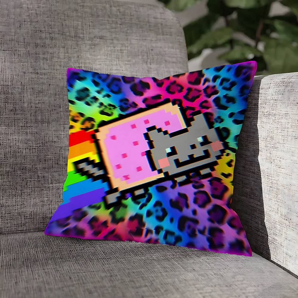 Cute Funny Rainbow Alien Cat Pillow Case For Sofa Decor Car Office Room Printing Cushion Cover Decorations and Protector