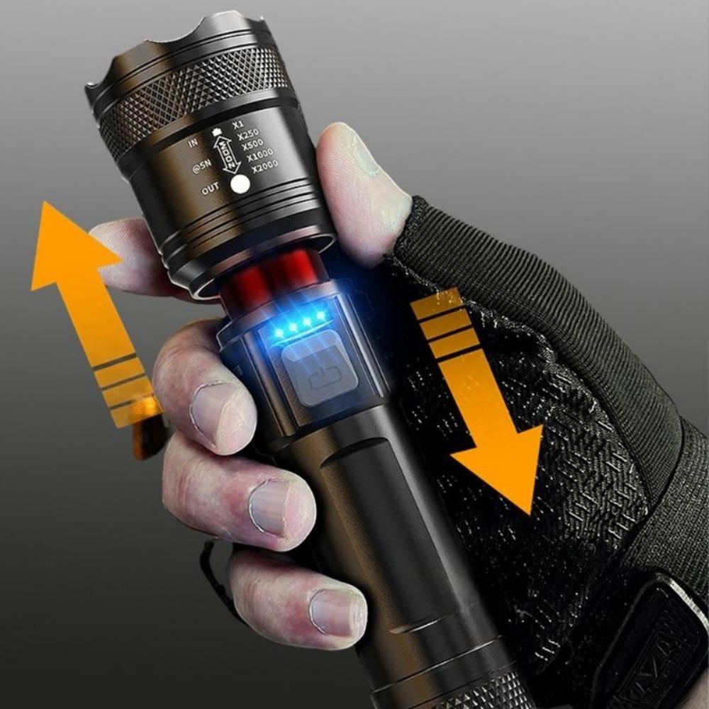 High Power 10000LM LED Flashlight Built-in Battery USB Rechargeable Strong Light Torch Outdoor Camping Hiking Lantern