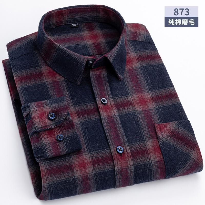 Oversized S~6XL Men's Plaid Shirt Long Sleeve Autumn Spring Soft Standard Fit 100% Cotton Brushed Outerwear Casual Man Clothing