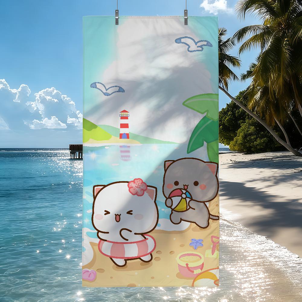 Cute Peach Mochi Cat Beach Towel Shower Bath Travel Lightweight Skin Friendly For Pool Camping Cruise Summer