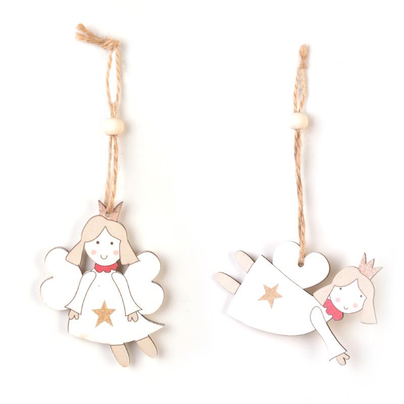 

Рождественское украшение, Креативное, Двустороннее раскрашенное, Деревянное, Подвеска из пеньковой веревки, Милый ангел, Подвеска на рождественскую елку, Украшение для вечеринки