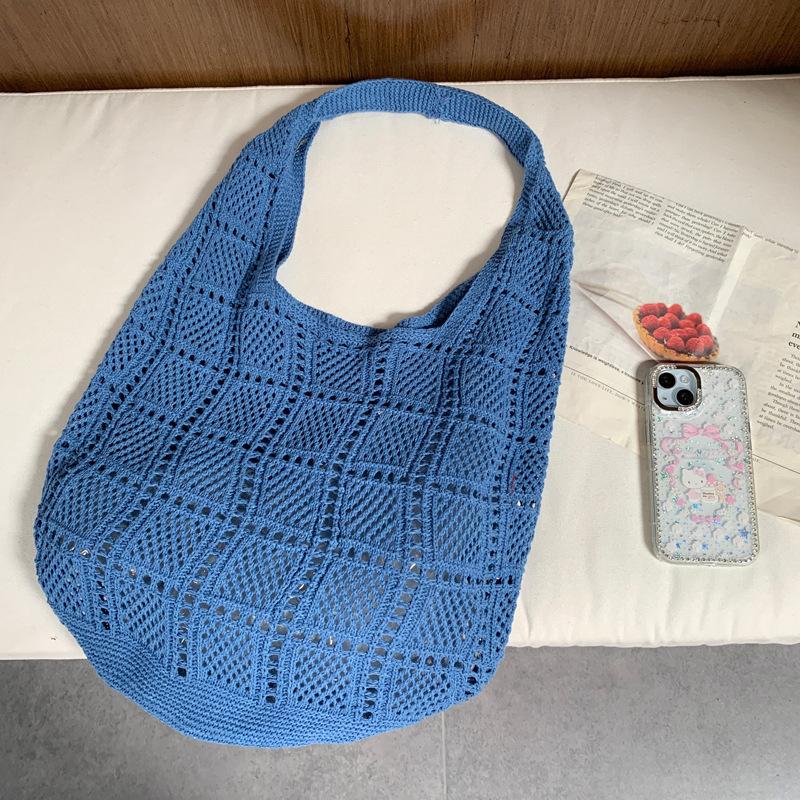 Yogodlns Retro Knitted Net Bag Shoulder Tote Beach Holiday Women's Bag Weaving Art Style Casual Minimalist Polyester Handbags