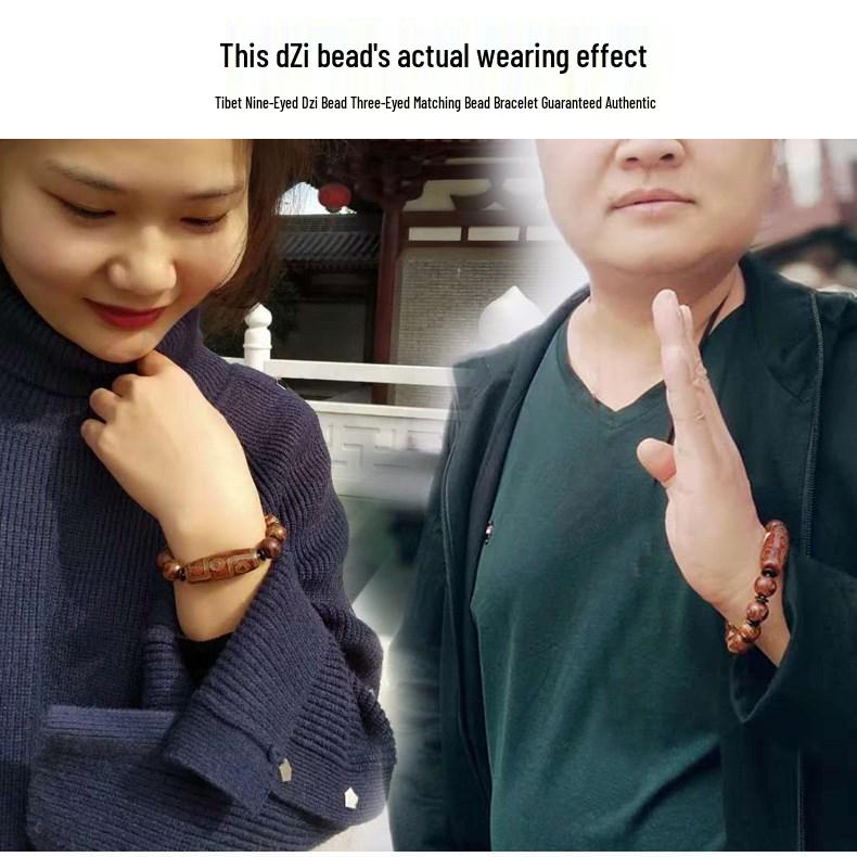 Tibetský achátový náramek Dzi s korálky se třemi a devíti očky - Unisex tibetské šperky