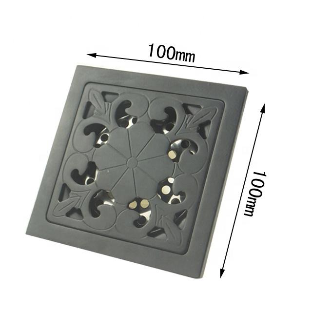 Industrial Style Bathroom Floor Drain Black Lacquered Stainless Steel 4 Inch Rectangle Design for Bathtub or Hotel Use