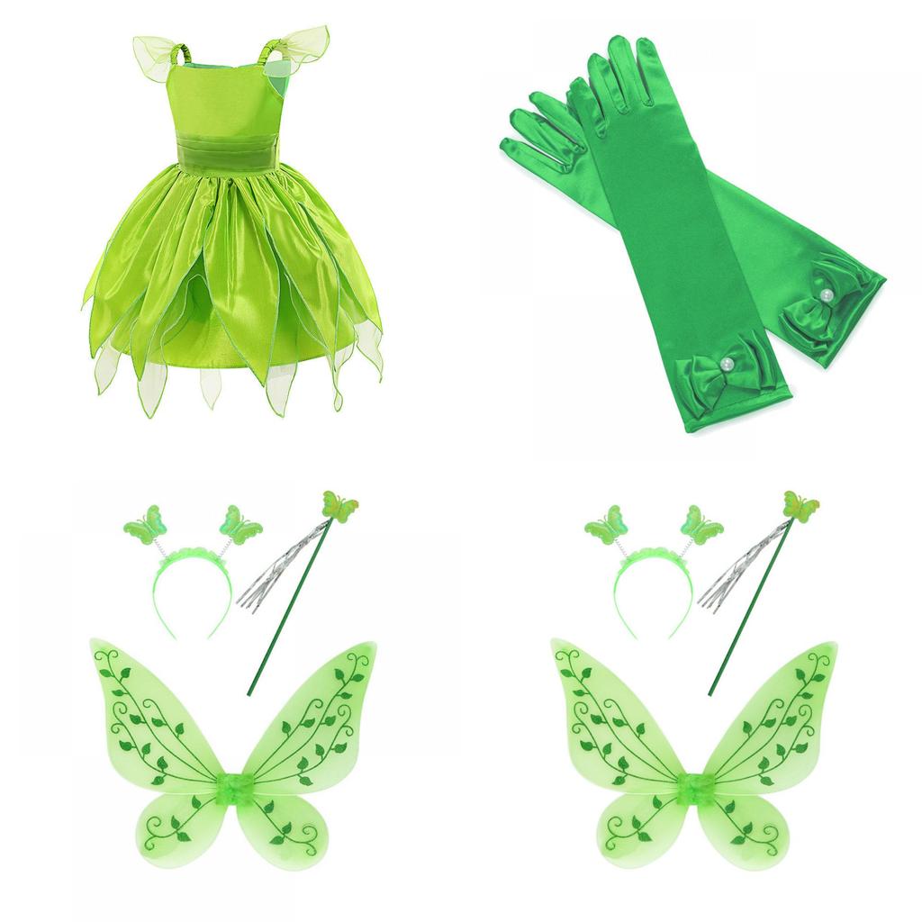Tinker Bell Fairy Princess Dress For Kids Halloween Costume Party Polyester Fiber Fabric Suitable For Children 80-150cm