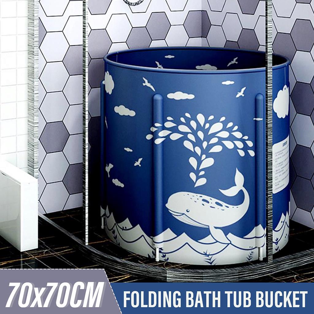 Folding Bath Bucket Adult Tub Baby Swimming Pool Insulation Family Bathroom SPA Sauna Dark blue Large Portable Foldable Bathtub