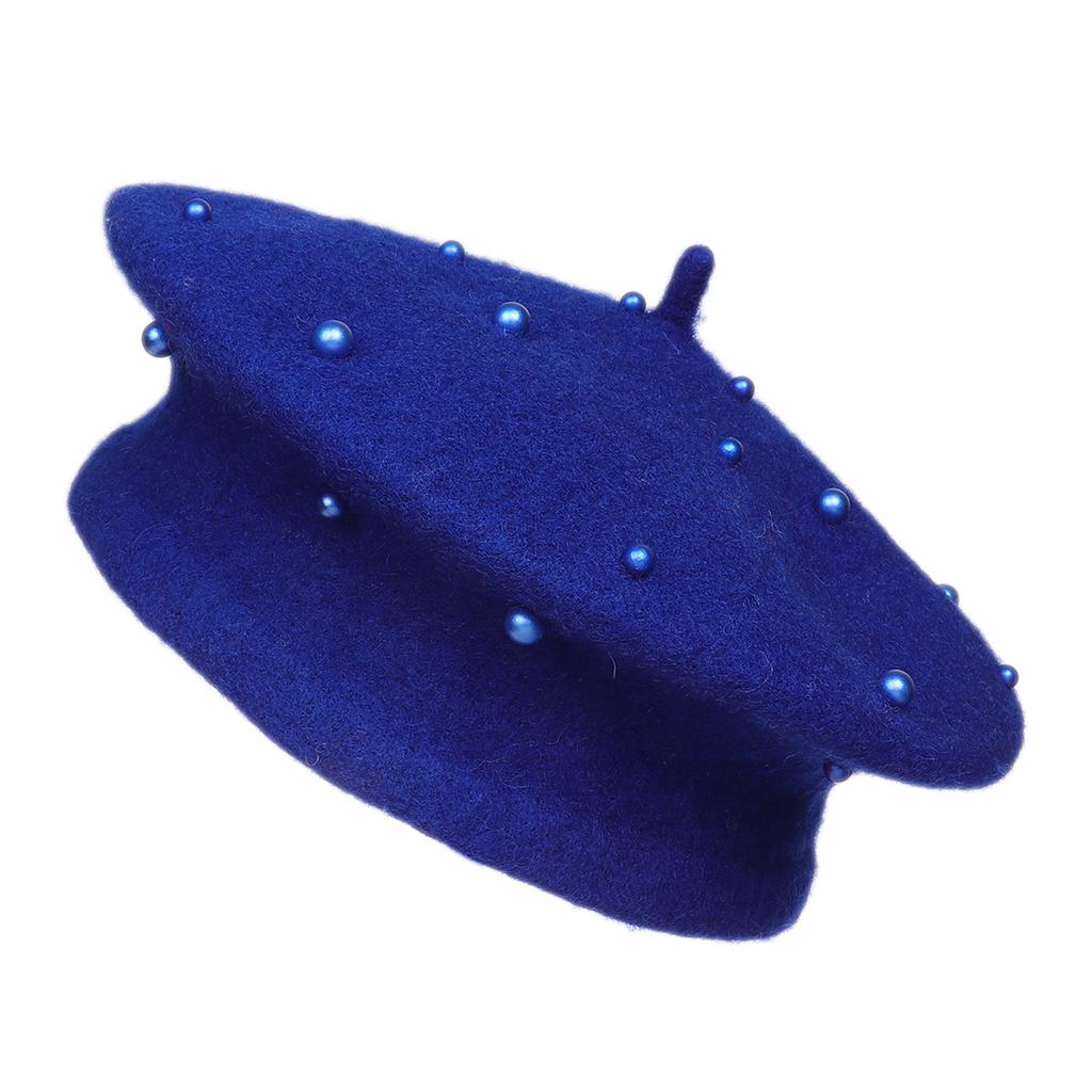 Kids Pearl Decor Beret Hat, Girls French Style Wool Painter Beret, Autumn Winter Warm Beanie Cap for 2‑6 Years Old, Head Circumference 48‑53cm