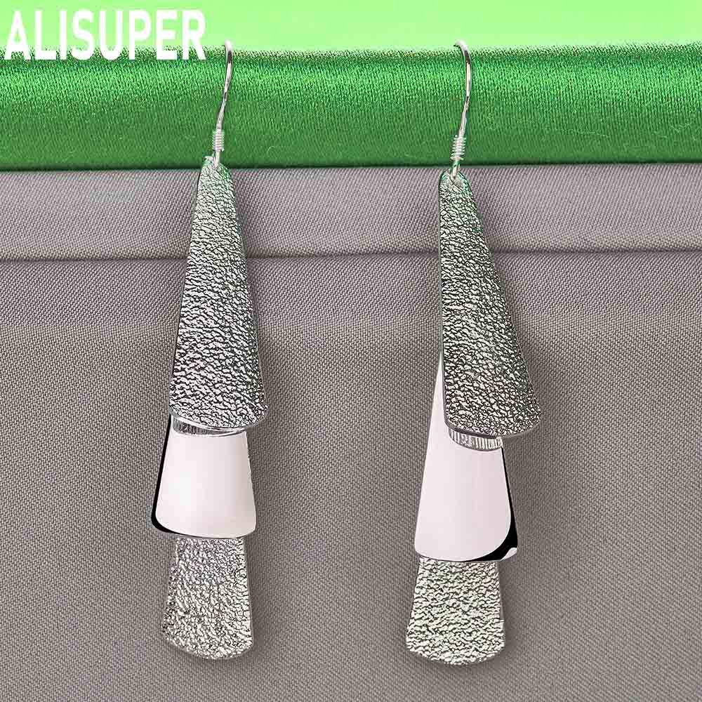 925 Sterling Silver Triangle Long Drop Earrings - Fashionable Party Jewelry