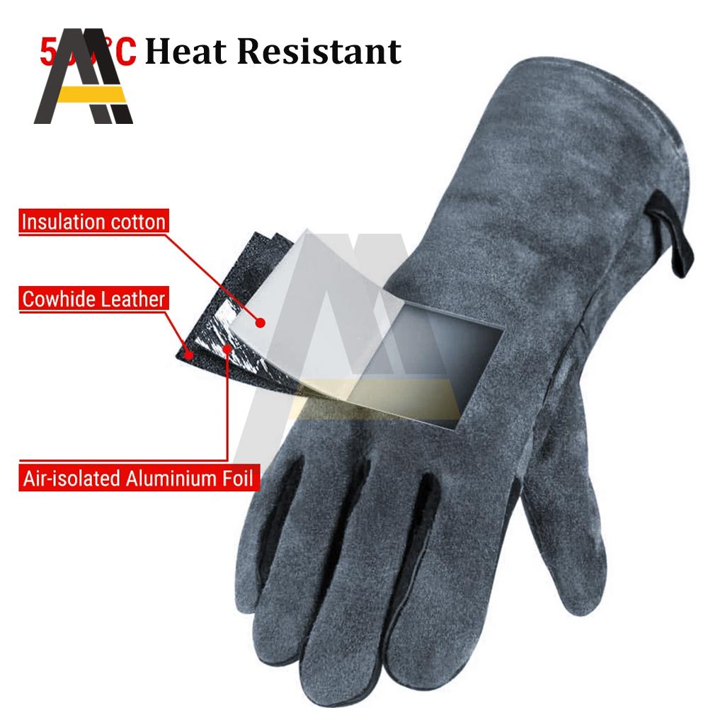 Heat Resistant Oven Gloves Mitts Baking BBQ Gloves For Grill Heat Insulation Leather Forging Double Layer Welding Gloves