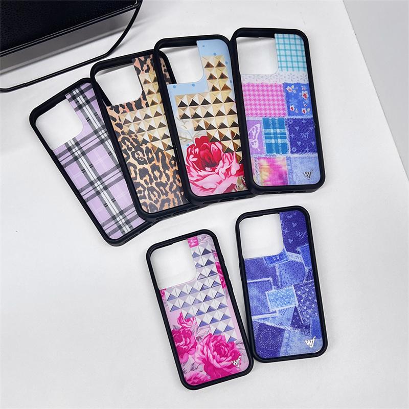 Wildflower fashion 3D Willow Nail Rose Cases for iPhone 12 13 14 15 16 Pro Max Plus 17 pro Cowboy splicing cloth wf Phone Case