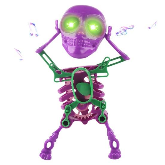Yousheng Kinder Aufziehbares Tanzendes Skelett Spielzeug mit LED-Licht Halloween Elektrisches 3D Schwingendes Gelenkskelett Federwerk Spielzeug Schreibtischdekoration