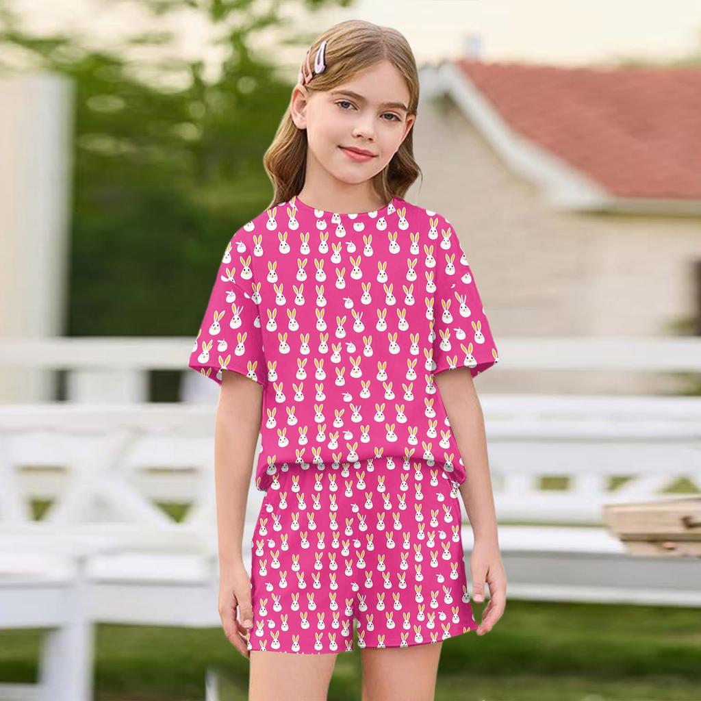 Conjunto Patriótico para Niña de 2 Piezas con Camiseta de Manga Corta y Pantalones Cortos para el Día de Pascua
