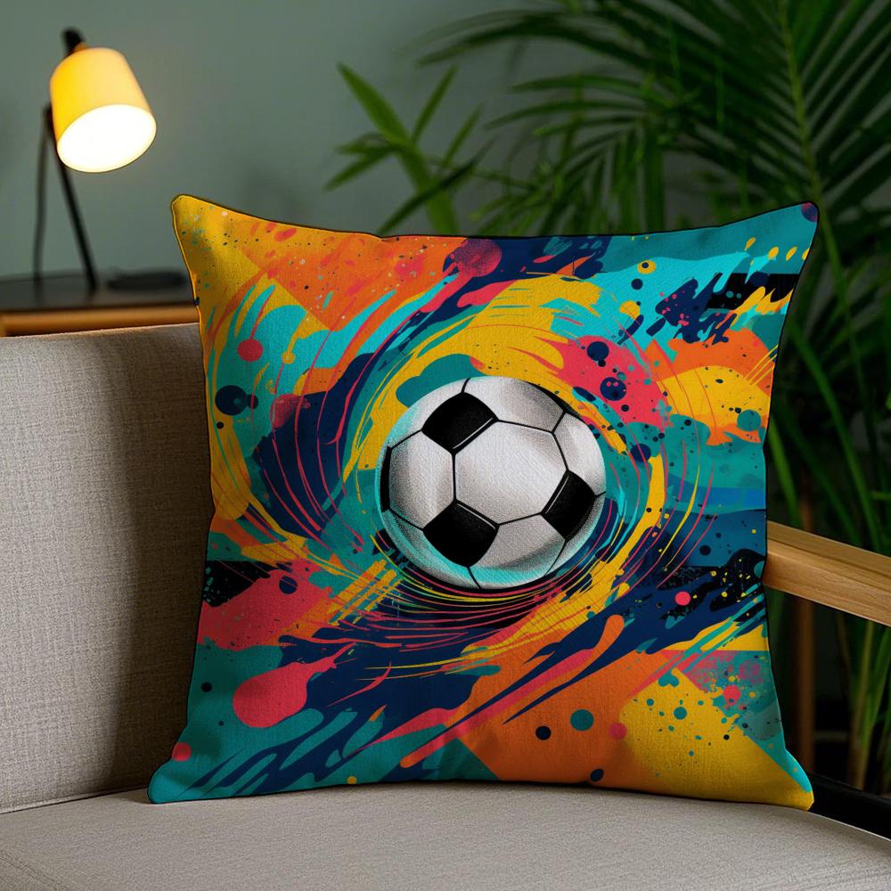 New Football Print Pillow Case Silky Elegant Comfort Sofa Bed Invisible Zipper