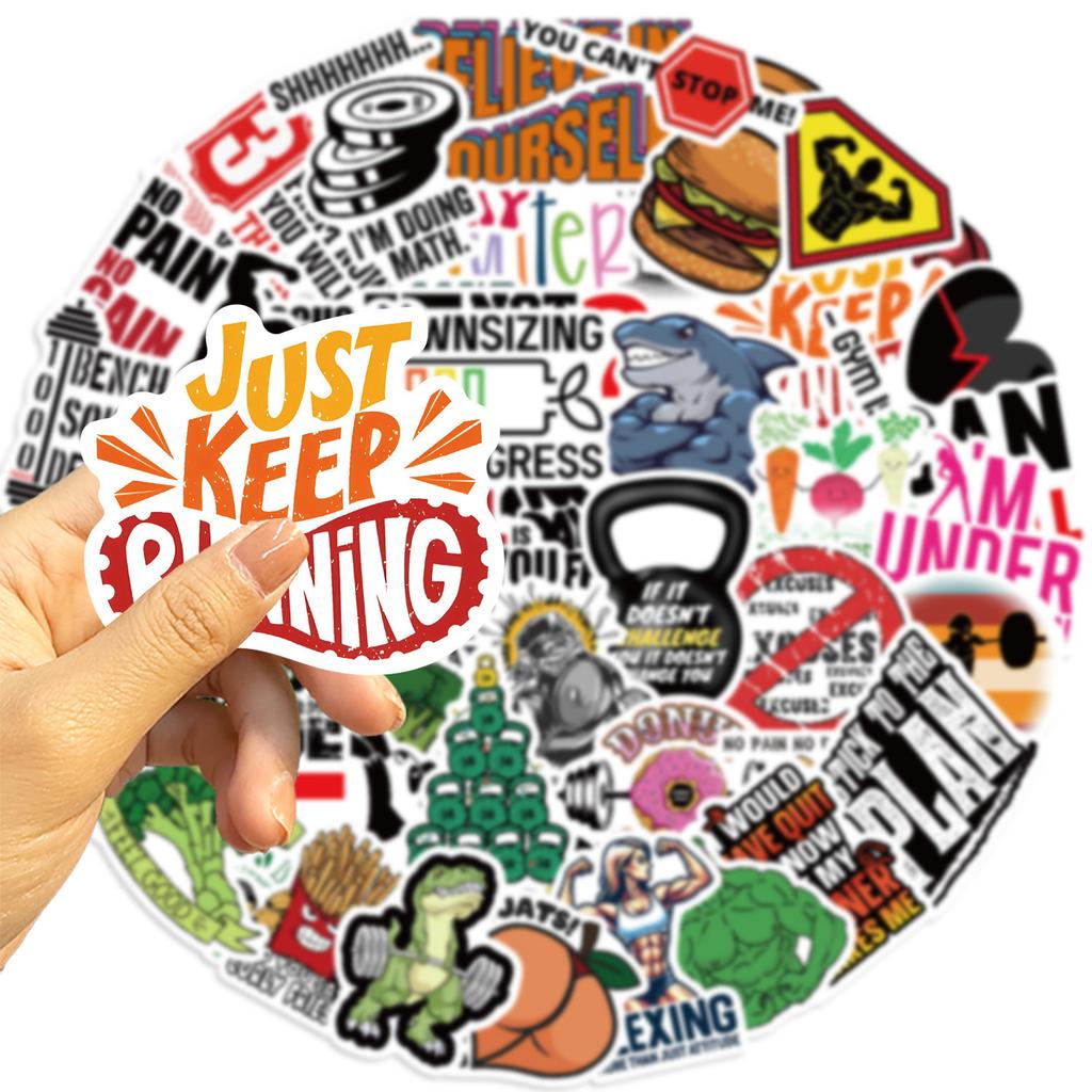 50 Cartoon Fitness Motivational Graffiti Stickers Party Decoration Guitar Notebook Suitcase DIY Waterproof