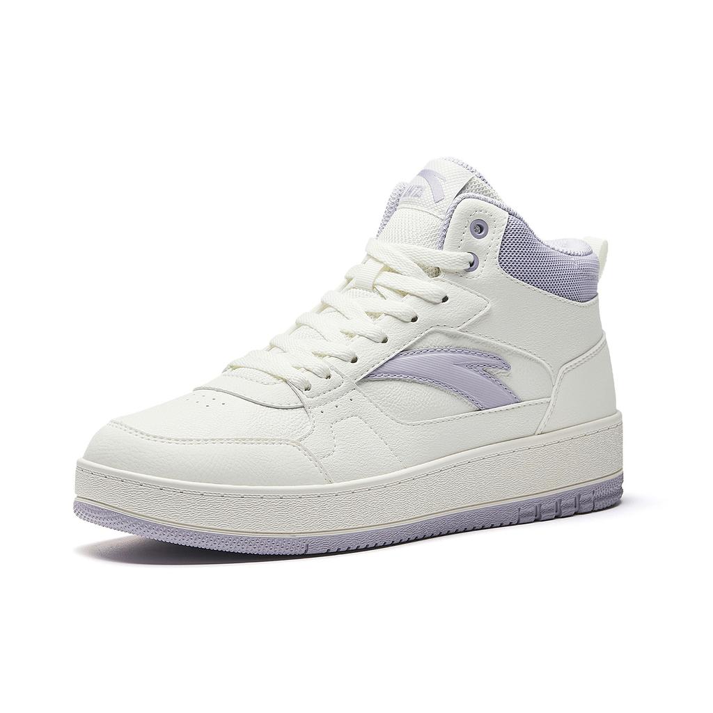 Anta Year One High-Top Synthetic Leather Fabric Casual Fashion Versatile High-Top Shoes Women Shoes Ivory-White Light-Purple-Gray 922548083-1