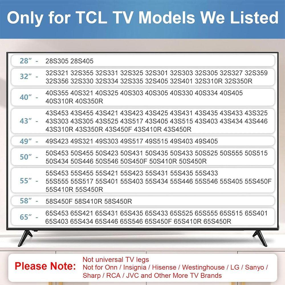 Náhradní protiskluzový TV stojan se šrouby Silné nohy TV stojanu Bez vrtání Pevná podpěrná základna Stojan pro TCL/Roku