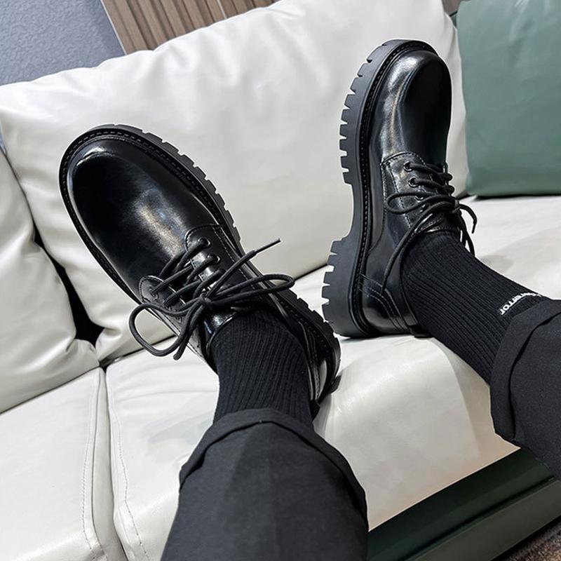 New  Men British Derby Shoes Trend Design Round Toe Platform Oxfords Slip On Thick Sole Dress Shoes