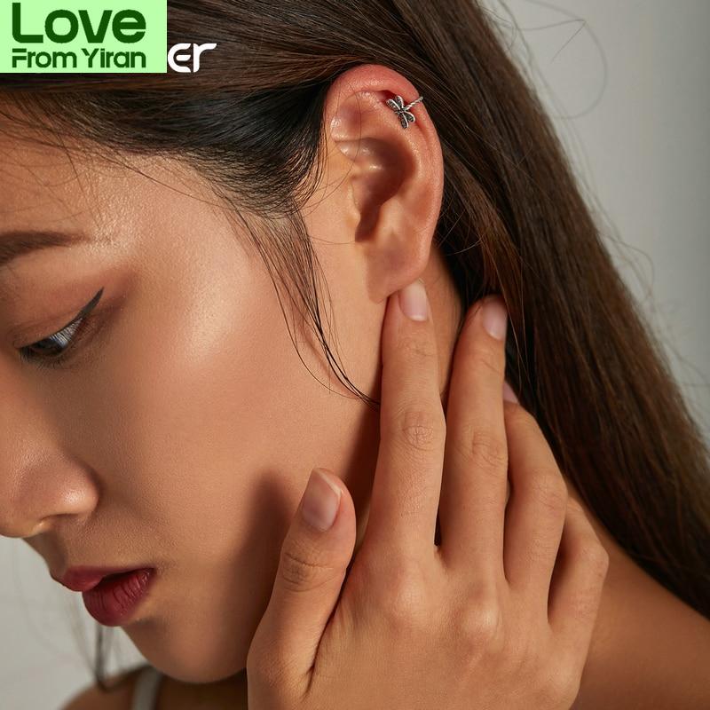 Bamoer 1pc Vintage 925 Sterling Silver Dragonfly Ear Cuff For Women Ear Clip New Trendy Simple Style Jewelry Set Friendship Gift