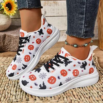 Mode Nouvelles chaussures citrouille d'Halloween, chaussures de course pour femmes à la mode et décontractées, chaussures de sport respirantes en maille