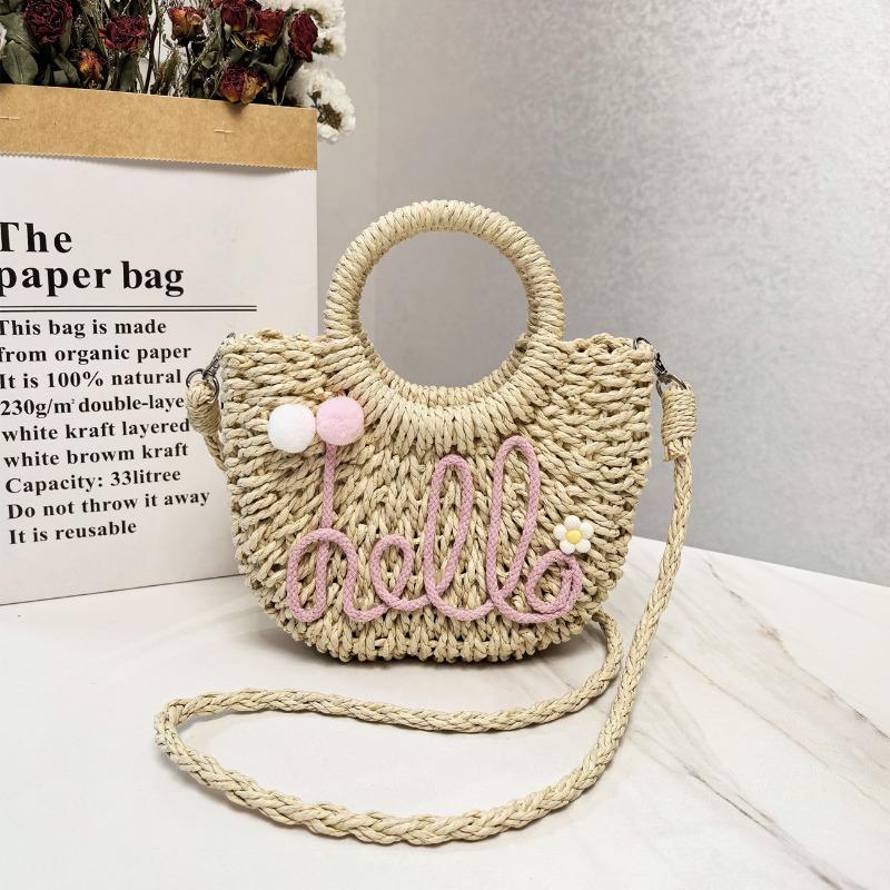 Sommer handgemachte Strohtasche Mode tragbare Schulter Damenhandtasche süße Handtrage einfarbig lässige Tasche