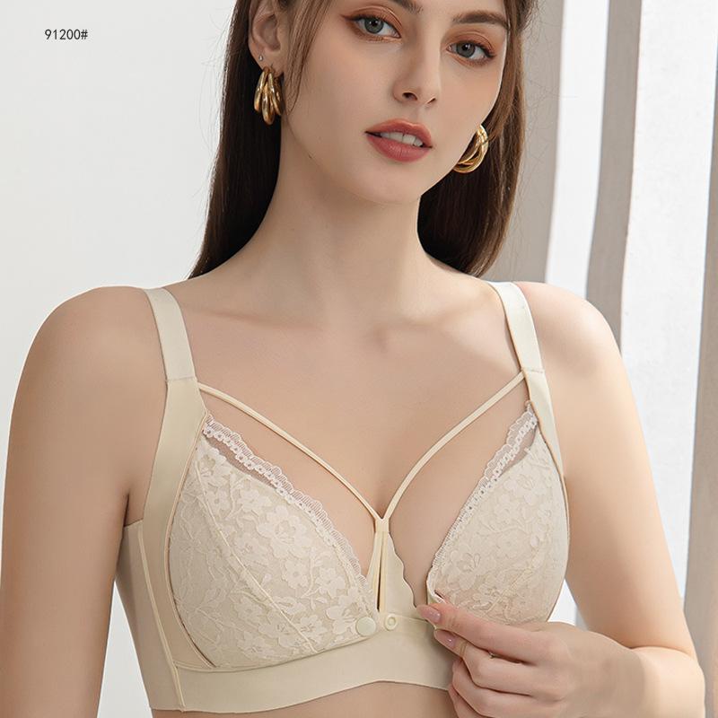 Tea Fiber Push-up Wire-free Maternity Bra Thin Front-opening Nursing Bra