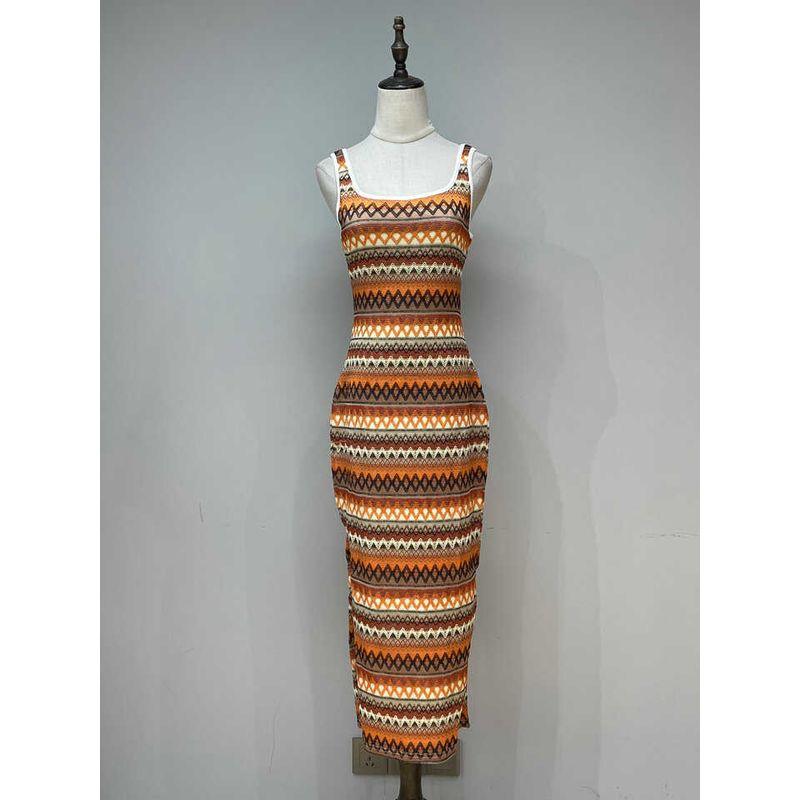 Fall and Winter New Arrival Bohemia Wind Stripes Knitting Vintage Skirt Graceful Vest Dress Long Dress
