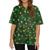 Dámská móda Ležérní klopa Krátký rukáv Vánoční potisk Košile Dámské knoflíkové topy
