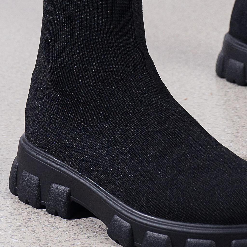 Herbst und Winter Neue Mode Übergröße Damenstiefel, Mittelhohe Stretchsocken, Stiefel, Muffins, Plateaustiefel im Martin-Stil