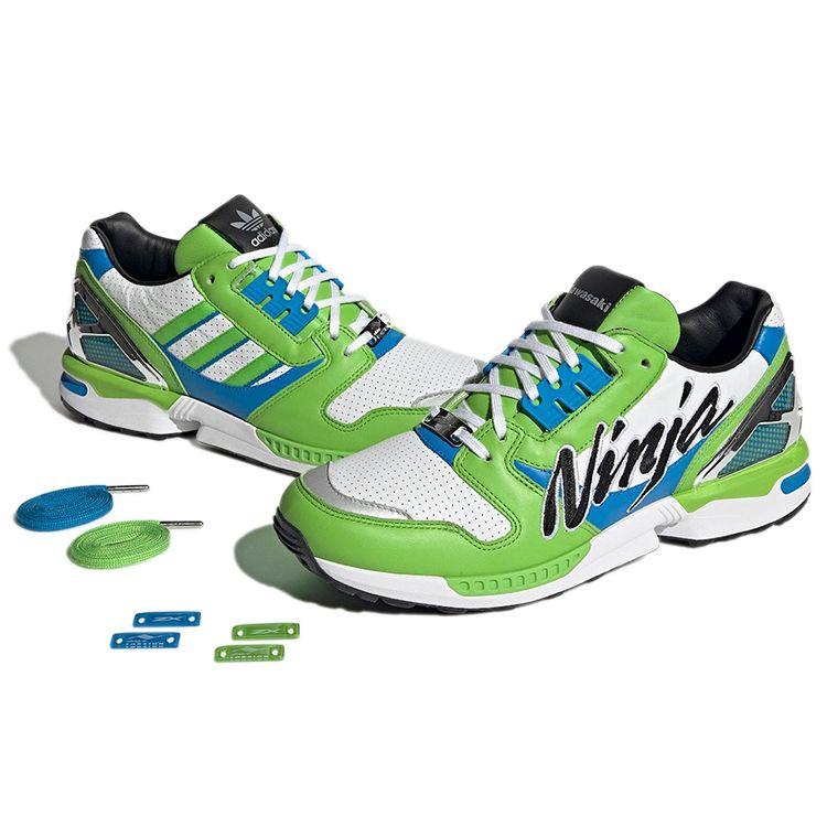 Kawasaki Ninja X Adidas ZX 8000 White Green Men Sneakers Semi-Solar-Green Bright-Blue GW3358