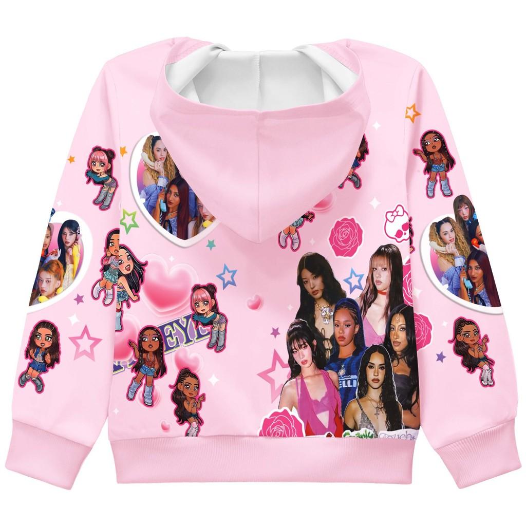 36379 Manteau Veste Enfant Fille KATSEYE Imprimé Manches Longues à Capuche Fermeture Éclair