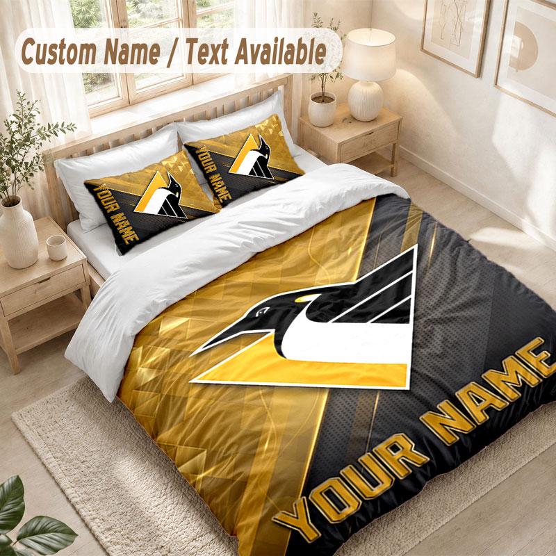 Custom Name Bedding Set 3 PiecesPittsburgh Penguins Print Duvet Cover + 2 Pillowcases Soft Bed Decor