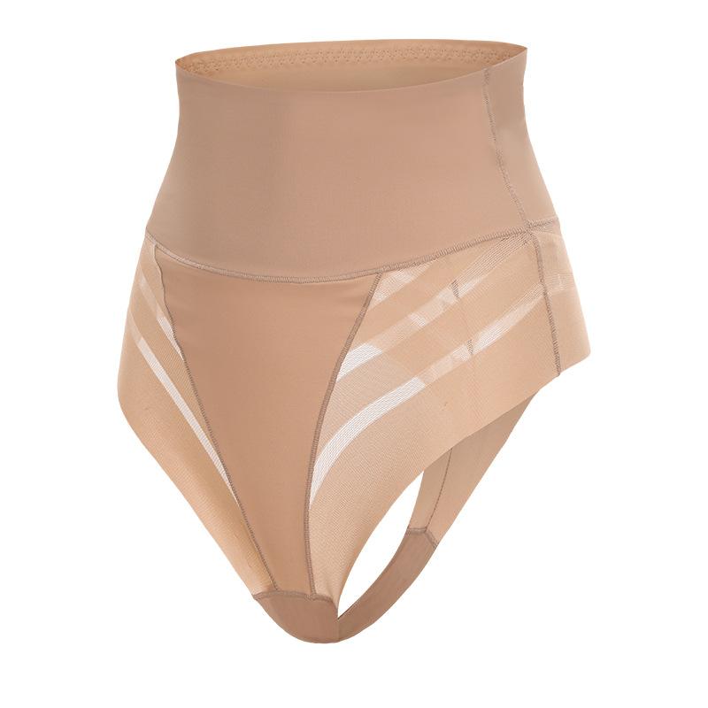 Women High Waist Striped Mesh Tummy Control Butt Lift T Back Thong Panty