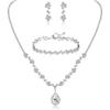 Bridesmaids Ball Outfit Rhinestone Jewelry Set Bridal Wedding Metal Zircon Water Drop Wave Necklace Earrings Bracelet