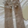 Fashionable Plush Balls Bows Adorned Leg Warmers for Women's Cable Knitted Stretchy Leg Covers Sleeves Calf Socks
