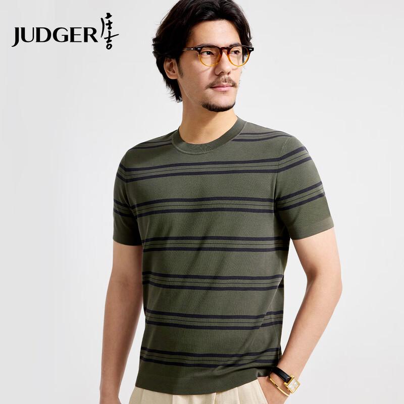 Zhuangji Men's Color Block Stripe Cotton Blend T-Shirt