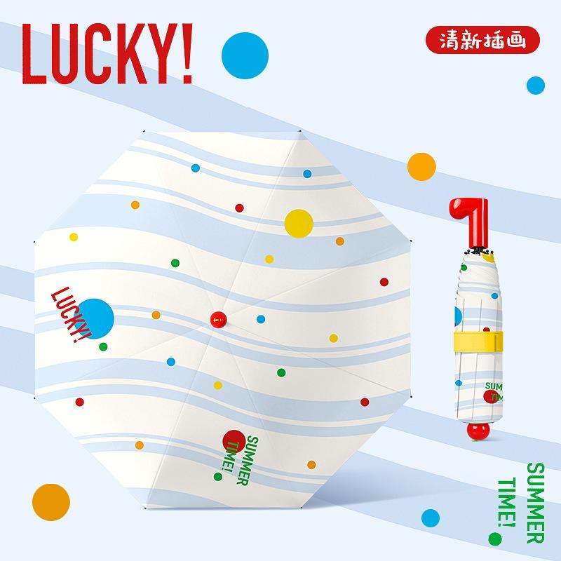 New three-fold hand-opened vinyl fabric red boots handle parasol cartoon cute student sunscreen sun umbrella